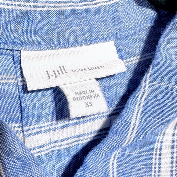 J. Jill Love Linen Button Down Shirt Long Sleeves Stiped Blue /White Size XS - Picture 2 of 11